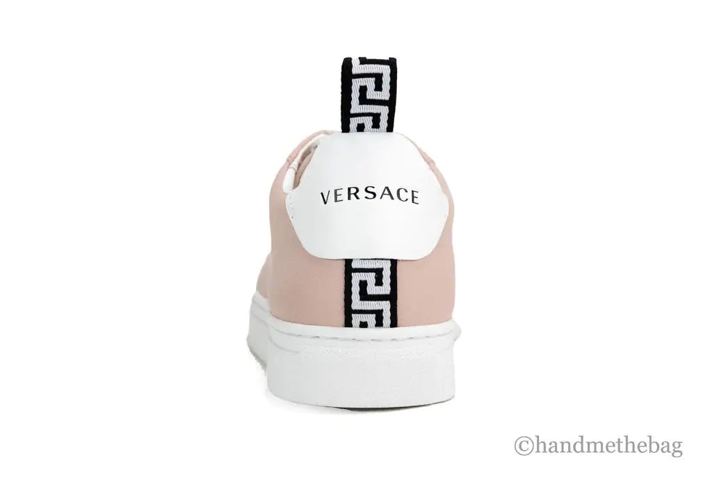 Versace Powder Blush Vitello Leather Signature Lace Sneakers