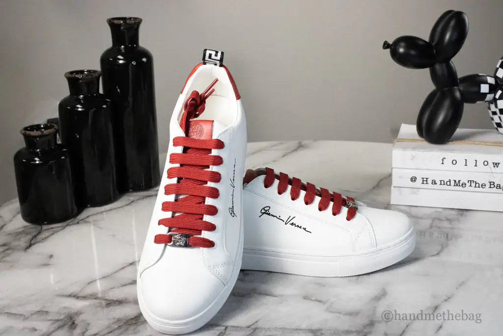 Baskets Gianni Versace Signature en cuir Vitello blanc et rouge Versace