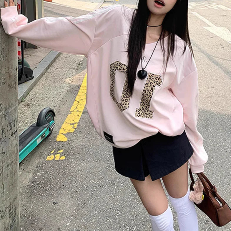 Leopard Print Retro Letter Sweater