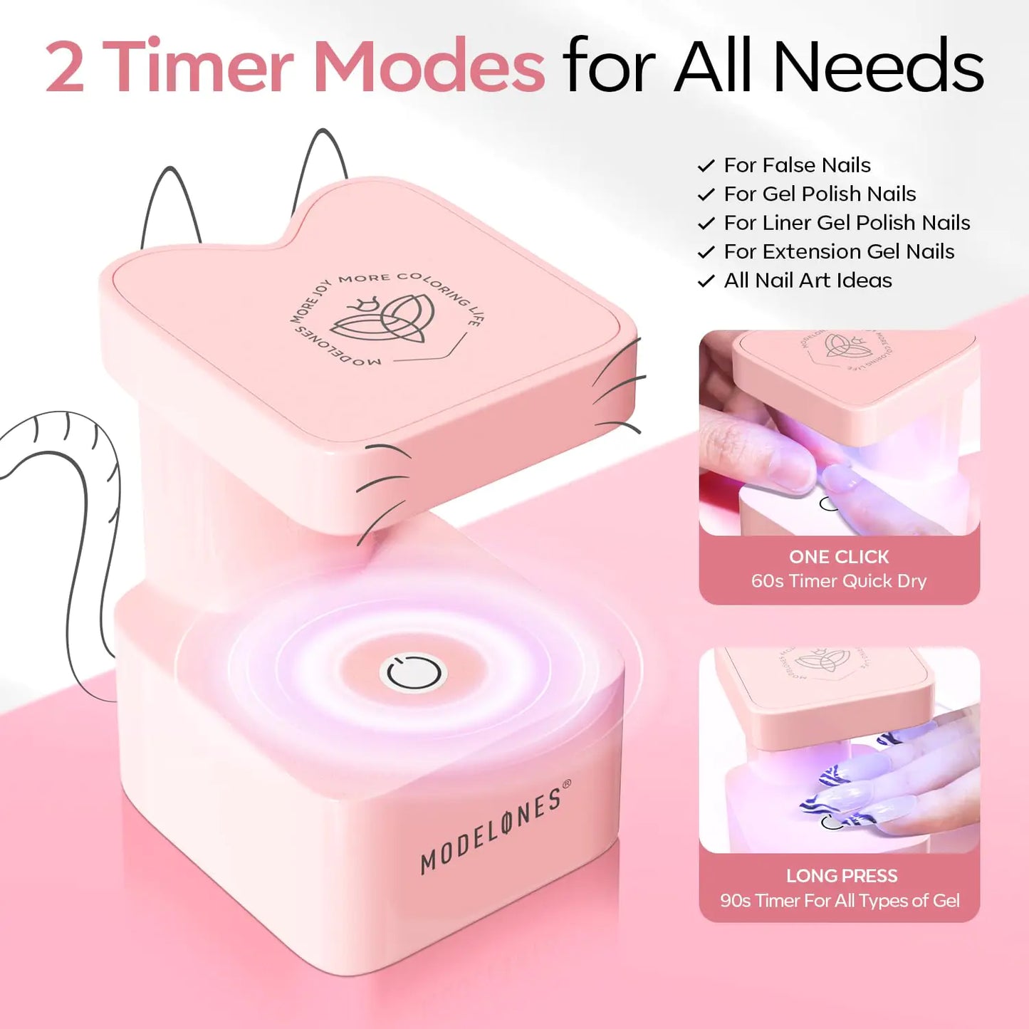 modelones Mini UV Light for Gel Nails, Small Nail Cure Light, Flash Cure Light for Gel x Nails, LED Nail Lamp, Portable USB Nail Light for Fast Curing, Pink