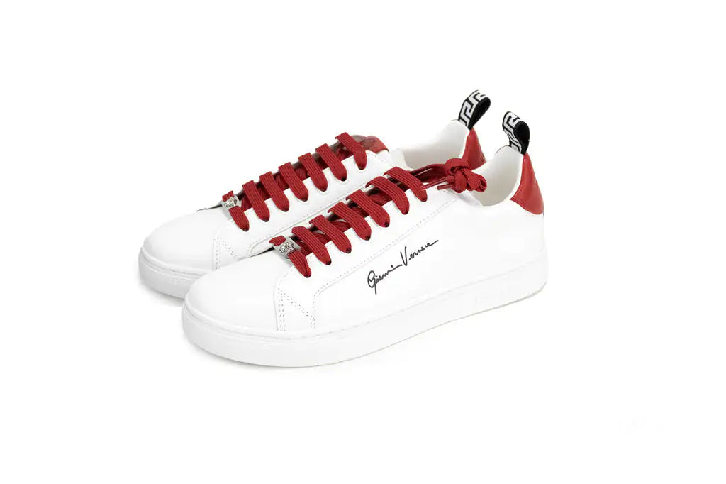 Baskets Gianni Versace Signature en cuir Vitello blanc et rouge Versace