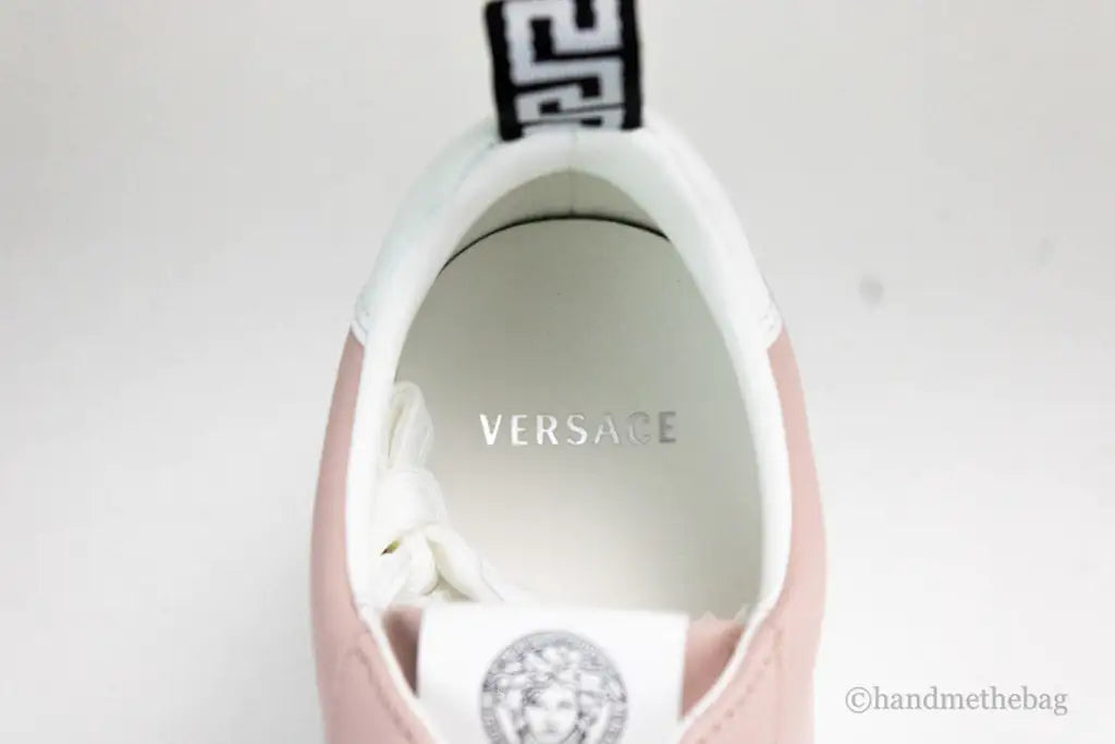 Versace Powder Blush Vitello Leather Signature Lace Sneakers